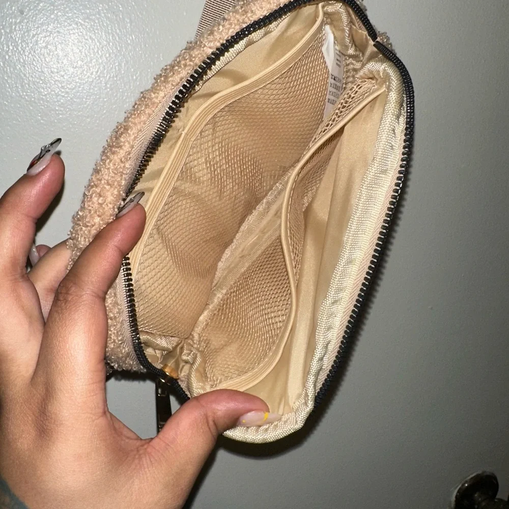 Tan fuzzy fanny pack